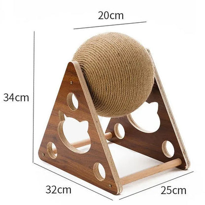 360° Cat Scratching Ball – Innovative Cat Tree with Rotating Sisal Ball and Solid Wood Frame