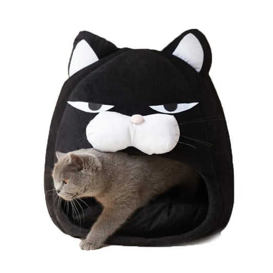 Cat Bed with Cat Head Design - Cozy Den for Cats and Small Dogs