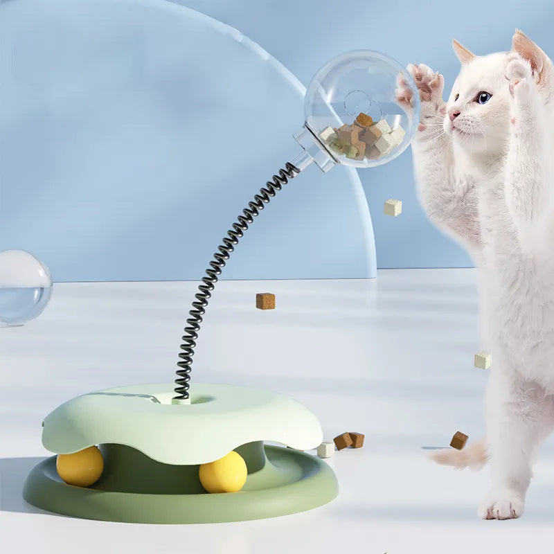 Interactive Cat Toy with Treat Dispenser and Flexible Rod