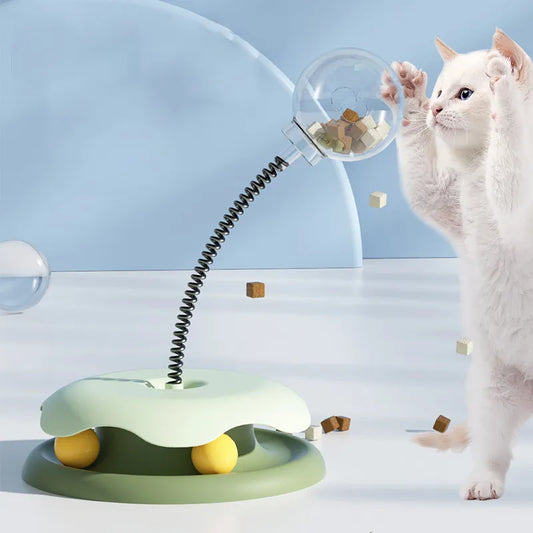 Interactive Cat Toy with Treat Dispenser and Flexible Rod
