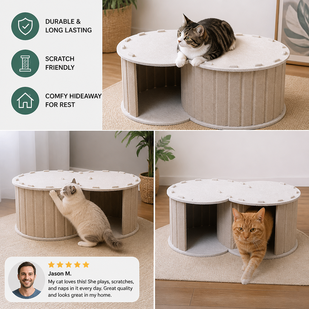 2-in-1 Interactive Play Cat Bed & Scratcher Hideaway