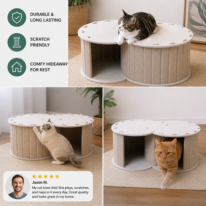2-in-1 Interactive Play Cat Bed & Scratcher Hideaway