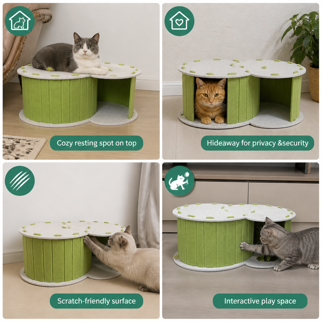 2-in-1 Interactive Play Cat Bed & Scratcher Hideaway