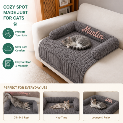 Personalized Fluffy Cat Sofa Bed & Protective Couch Cover