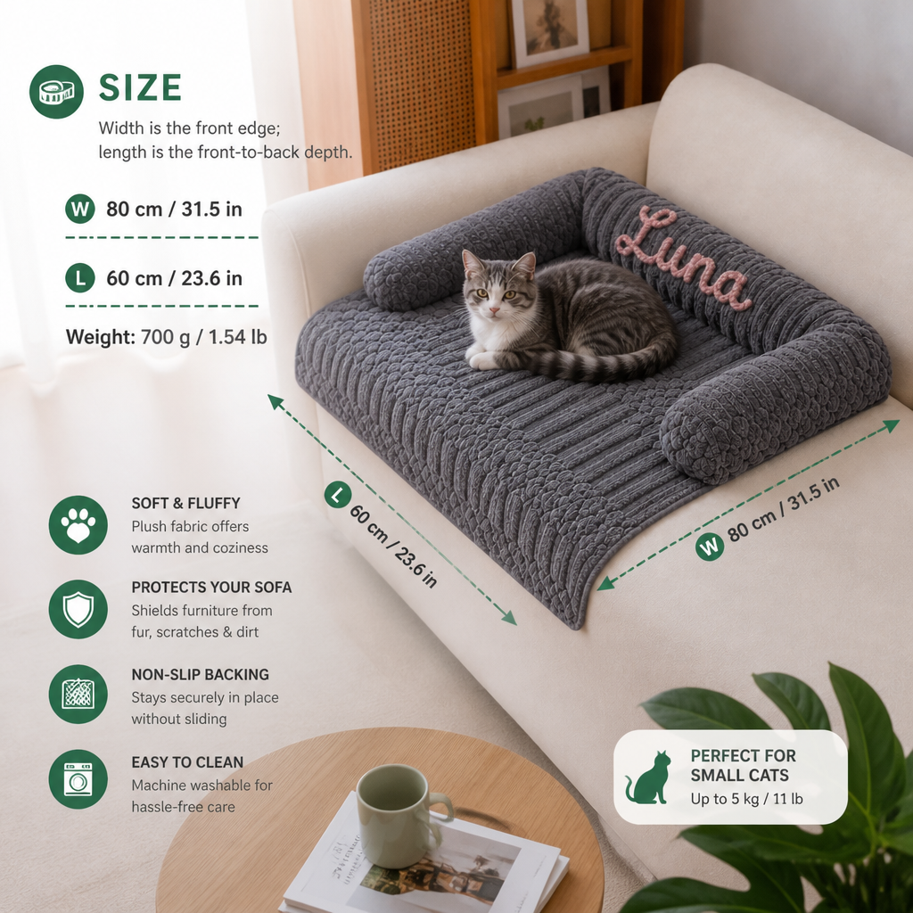 Personalized Fluffy Cat Sofa Bed & Protective Couch Cover