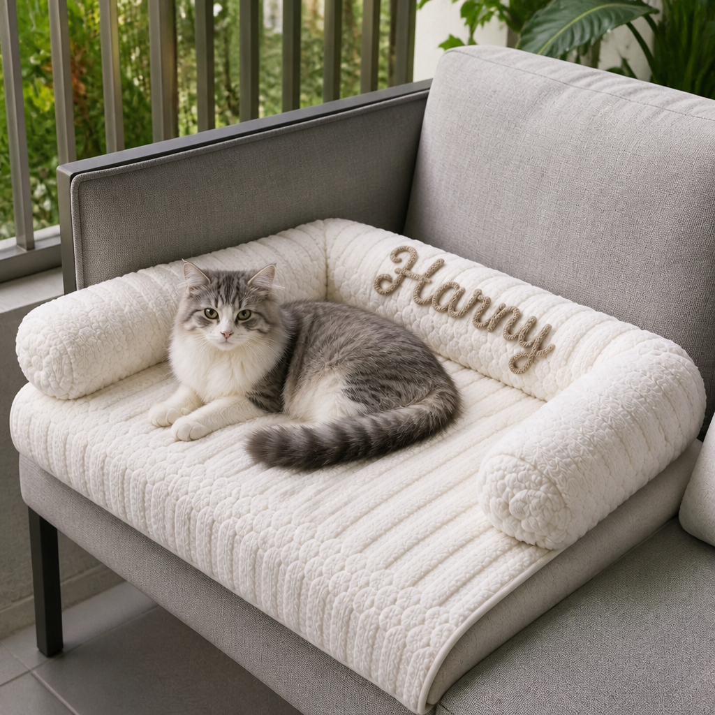 Personalized Fluffy Cat Sofa Bed & Protective Couch Cover
