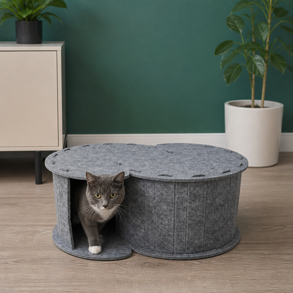 2-in-1 Interactive Play Cat Bed & Scratcher Hideaway
