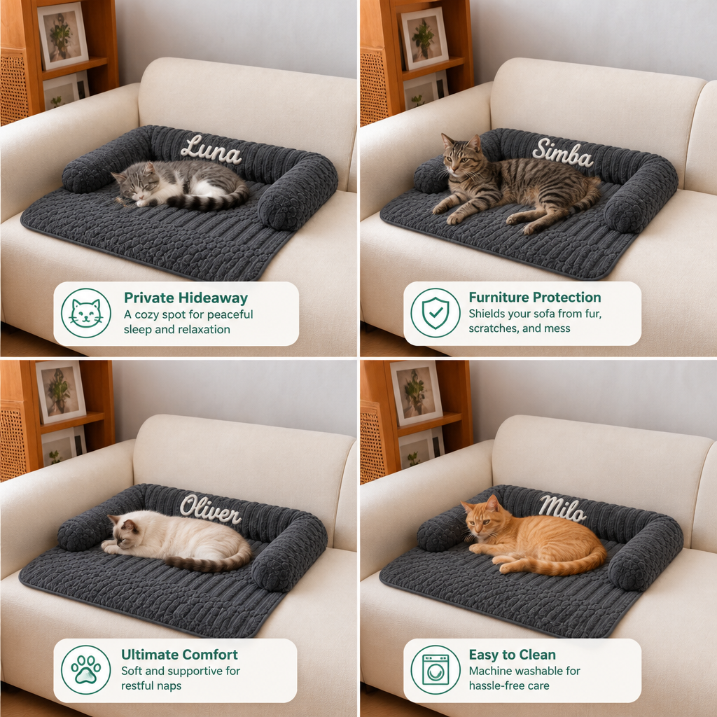 Personalized Fluffy Cat Sofa Bed & Protective Couch Cover
