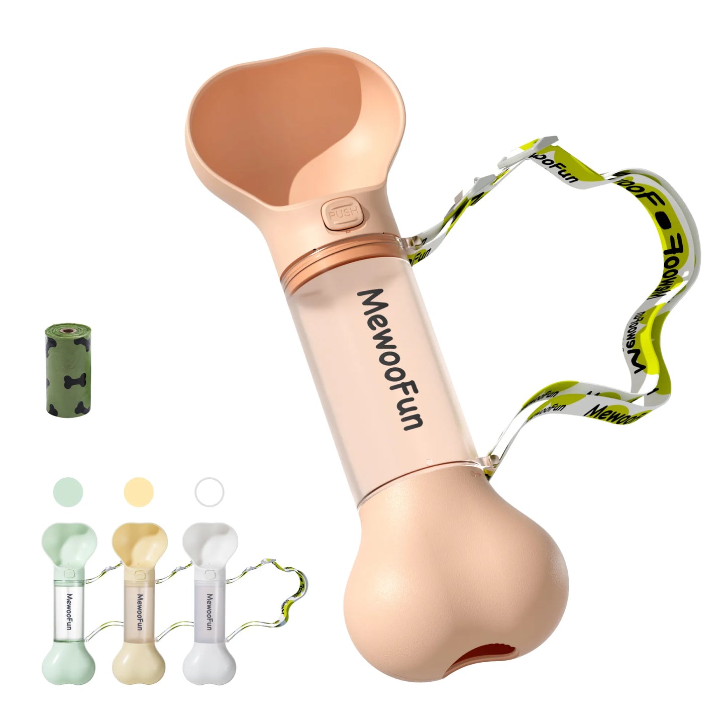 Dog Water Bottle in the Shape of a Bone - Portable Water Dispenser with Bowl