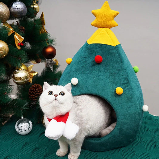 Christmas Tree Shaped Cat Bed