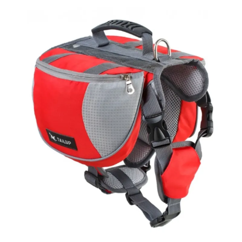 Dog Backpack for Outdoor Activities – Adjustable and Waterproof in Red and Grey