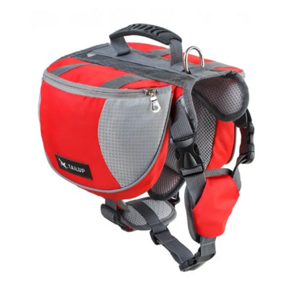 Dog Backpack for Outdoor Activities – Adjustable and Waterproof in Red and Grey