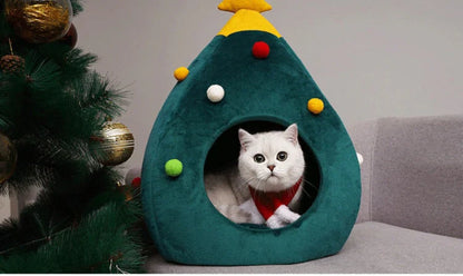 Christmas Tree Shaped Cat Bed