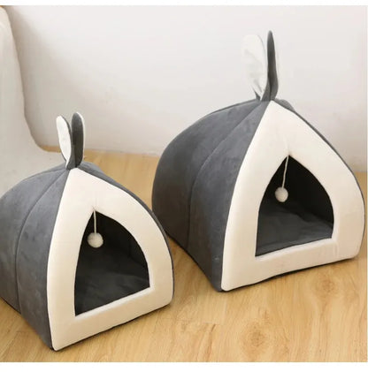 Comfortable and Cozy - Cave-Shaped Cat Bed with Play Ball