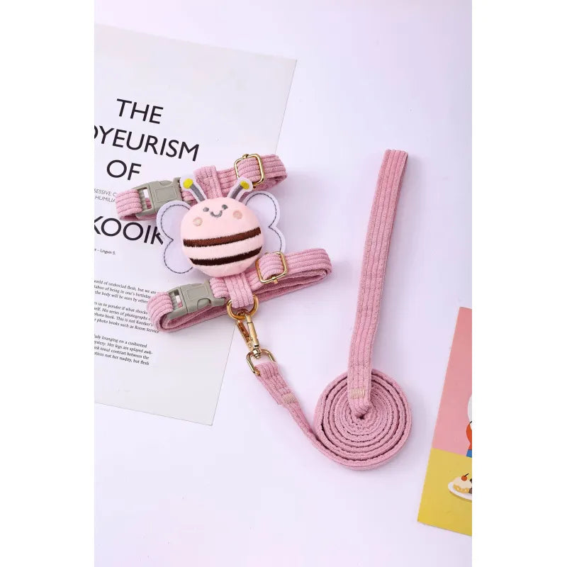 Adorable Dog Harness with Bee Pattern - Adjustable Leash