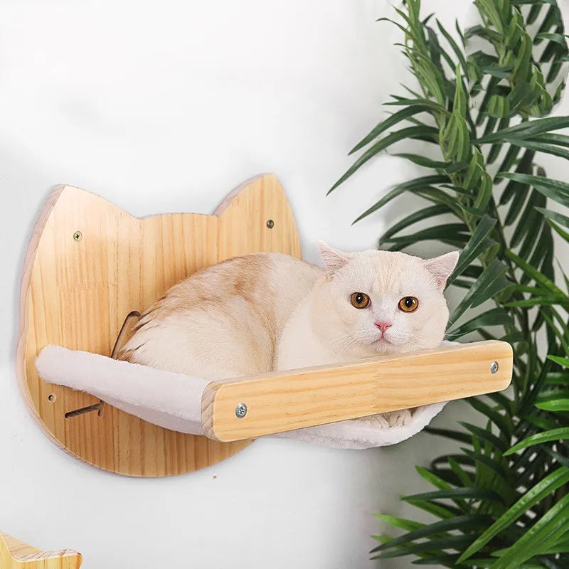 Wooden Wall Scratching Board for Cats in a Cat Head Design - Comfortable Resting Place and Toy