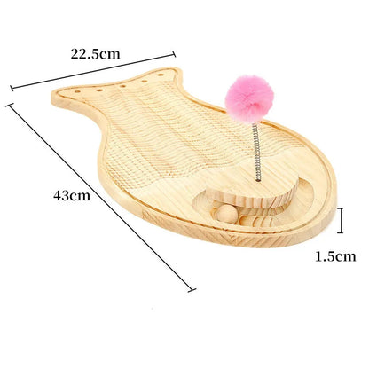 Wooden Cat Toy Scratching Post - Interactive Play Mat with Feather and Ball