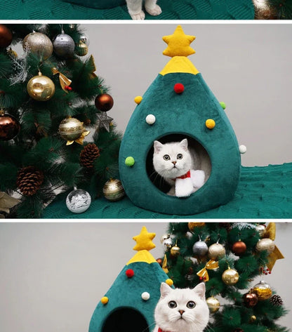 Christmas Tree Shaped Cat Bed