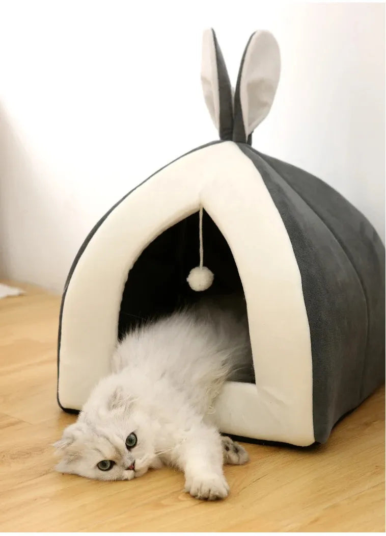 Comfortable and Cozy - Cave-Shaped Cat Bed with Play Ball