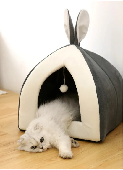Comfortable and Cozy - Cave-Shaped Cat Bed with Play Ball