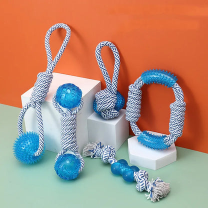 Dog Toy with Rubber Ball and Rope - Chew, Tug, and Play Toy