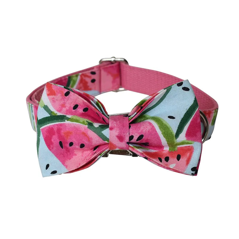 Dog Collar with Bow and Watermelon-Shaped Leash - Adjustable and Comfortable