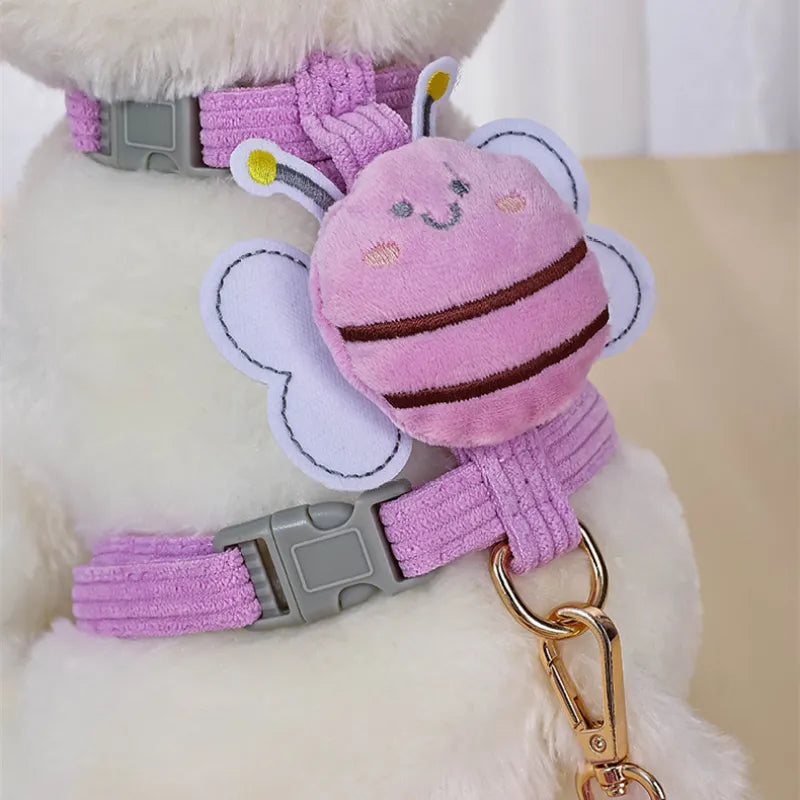 Adorable Dog Harness with Bee Pattern - Adjustable Leash