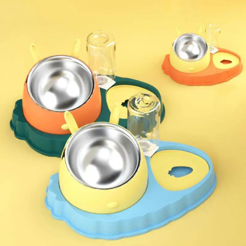 Pet Feeding Station with Water Dispenser - Cute Feeder for Dogs and Cats
