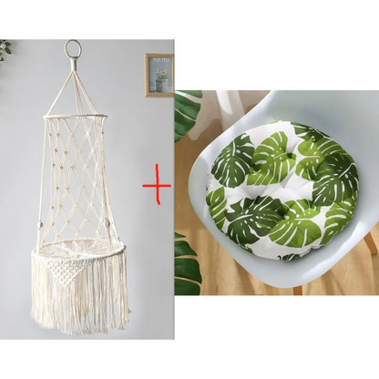 Macrame Hanging Chair for Cats - Boho Hammock with Cozy Cushion for Cats