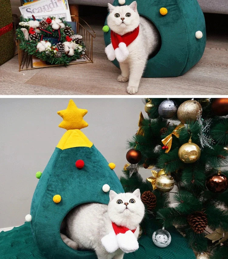 Christmas Tree Shaped Cat Bed