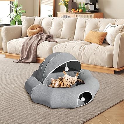 Cozy Bed for Cats and Small Dogs with Removable Roof and Toys