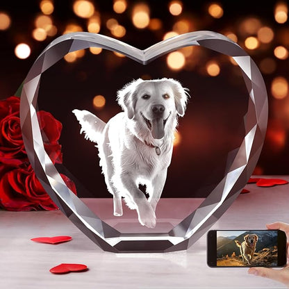 Custom 2D/3D Crystal Heart with Laser Engraving and Light