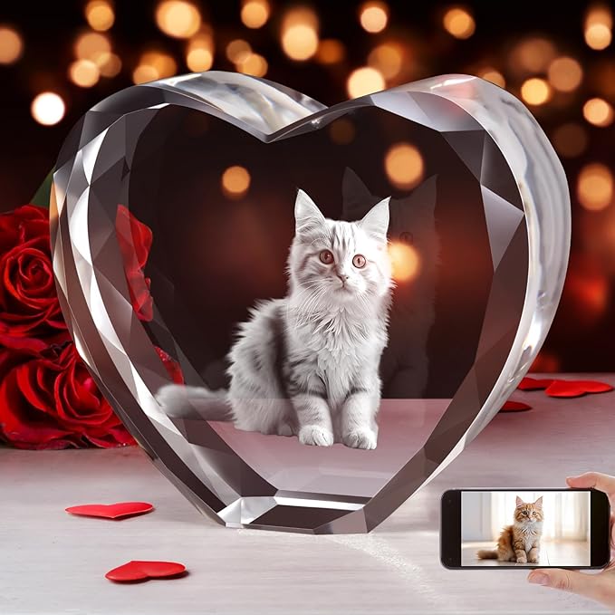 Custom 2D/3D Crystal Heart with Laser Engraving and Light