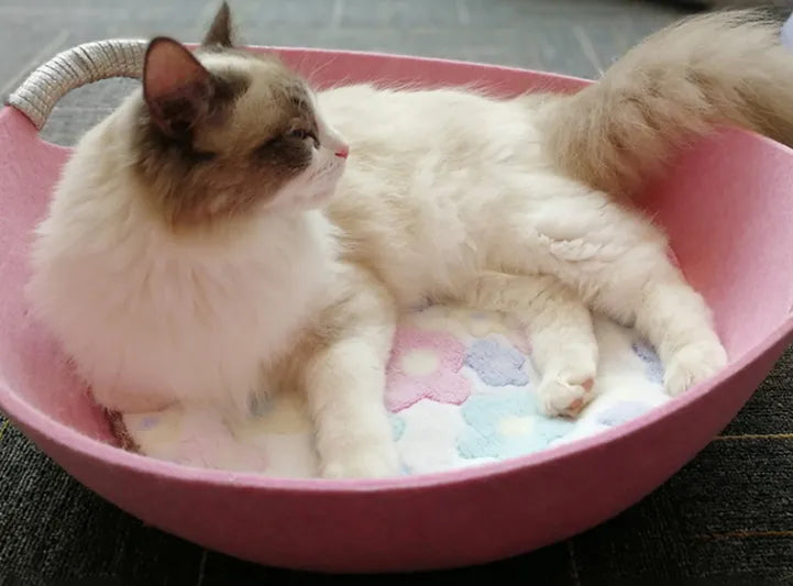 Felt Pet Bed for Cats - Soft and Comfortable Basket with Handles