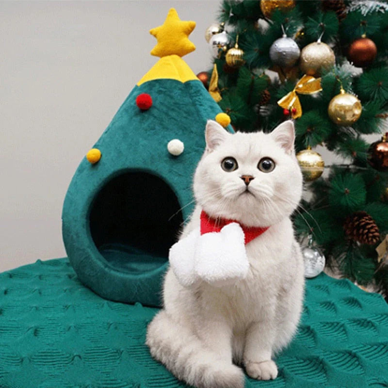 Christmas Tree Shaped Cat Bed