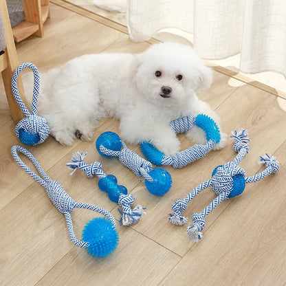 Dog Toy with Rubber Ball and Rope - Chew, Tug, and Play Toy