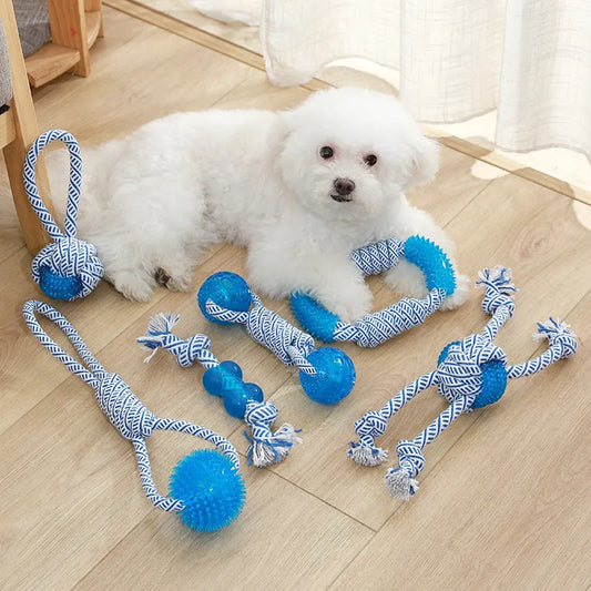 Dog Toy with Rubber Ball and Rope - Chew, Tug, and Play Toy