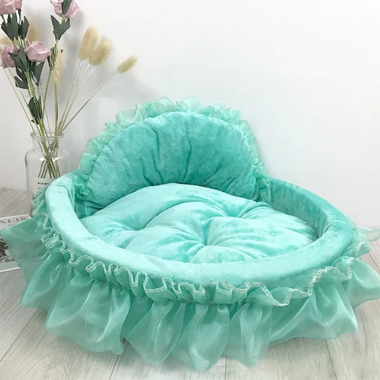 Cat Bed with Tulle Ruffle and Bow for Stylish Rest