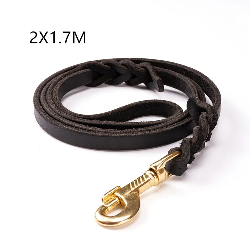 Leather Dog Lead with Gold Clip – Durable and Stylish Dog Accessory