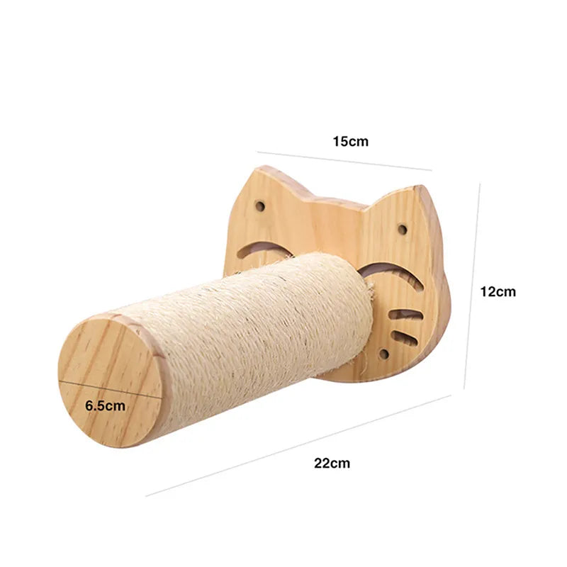 Wooden Wall Scratching Board for Cats in a Cat Head Design - Comfortable Resting Place and Toy