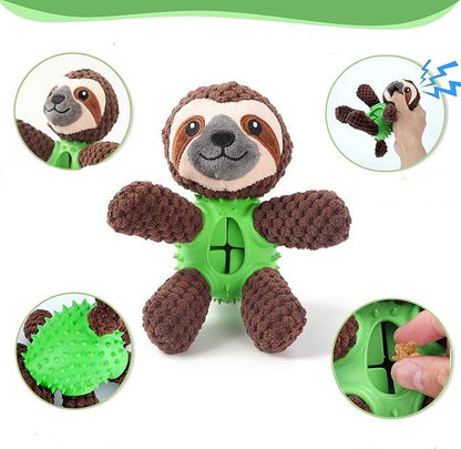 3-in-1 Dog Toy with Plush, Integrated Dental Cleaning Toy, and Treat Hideaway