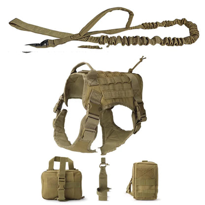 Tactical Dog Harness with Pockets and Leash for Training and Outdoor Use