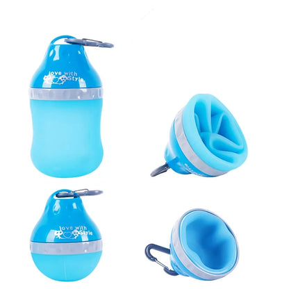 Portable Pet Water Bottle with Built-In Bowl and Carabiner