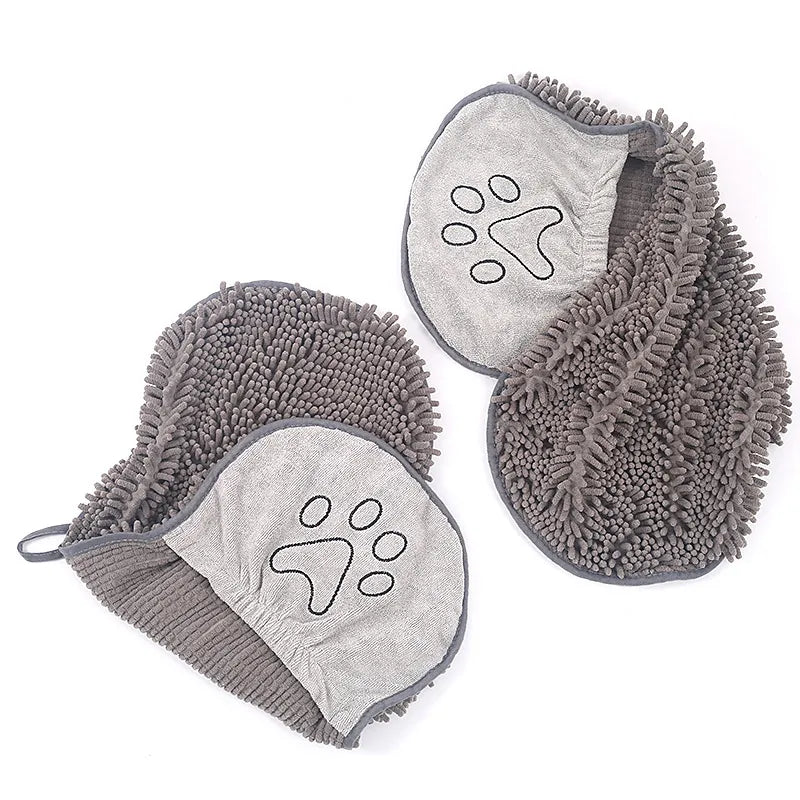 Absorbent Dog Glove with Embroidered Paw for Quick Drying