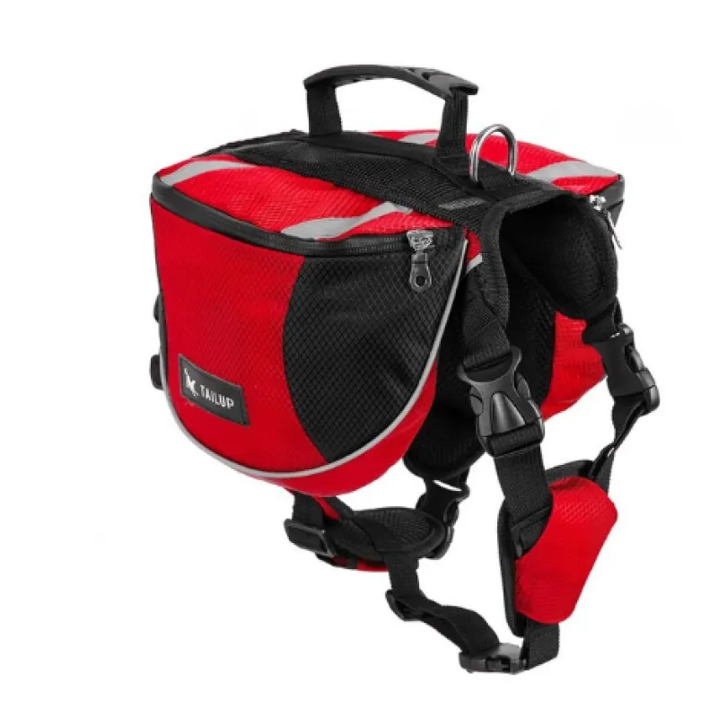 Dog Backpack for Outdoor Activities – Adjustable and Waterproof in Red and Grey