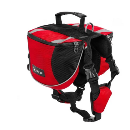 Dog Backpack for Outdoor Activities – Adjustable and Waterproof in Red and Grey