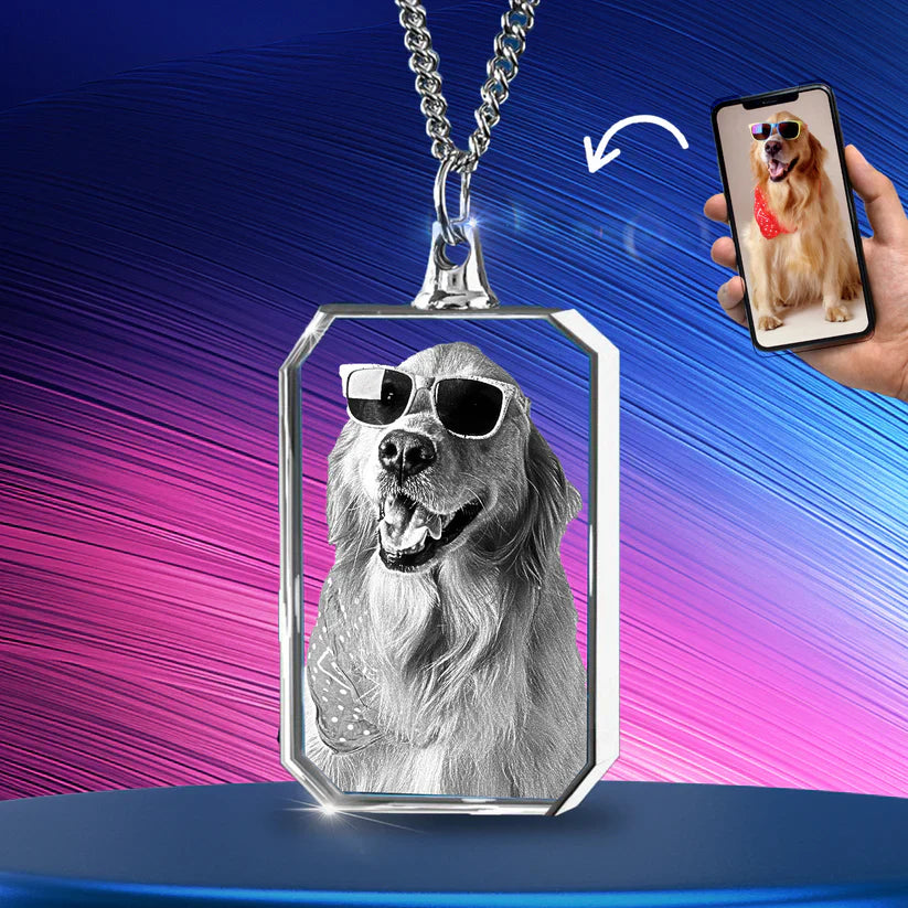 Personalised 2D/3D Photo Crystal Necklace In Square Shape