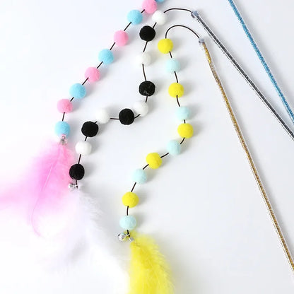 Interactive Cat Toy with Pom-Poms and Feathers – Fun Fishing Rod for Cats