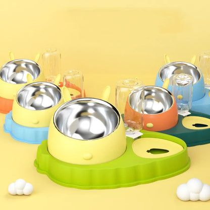 Pet Feeding Station with Water Dispenser - Cute Feeder for Dogs and Cats