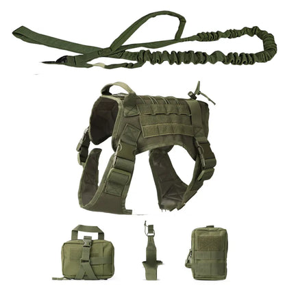 Tactical Dog Harness with Pockets and Leash for Training and Outdoor Use